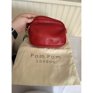 Pom Pom London Original Leather Crossbody Bag Purse Charm Red 2 Additional Strap